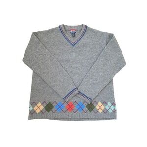 Free People The Originals VTG Collegiate Argyle Lamswool Gray Sweater sz M-L